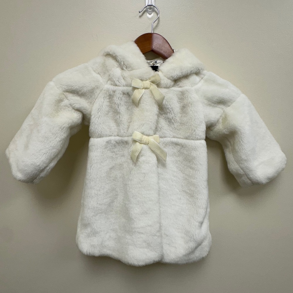 The Children's Place Baby Girl Faux Fur Hooded Coat Cream White 18 Months